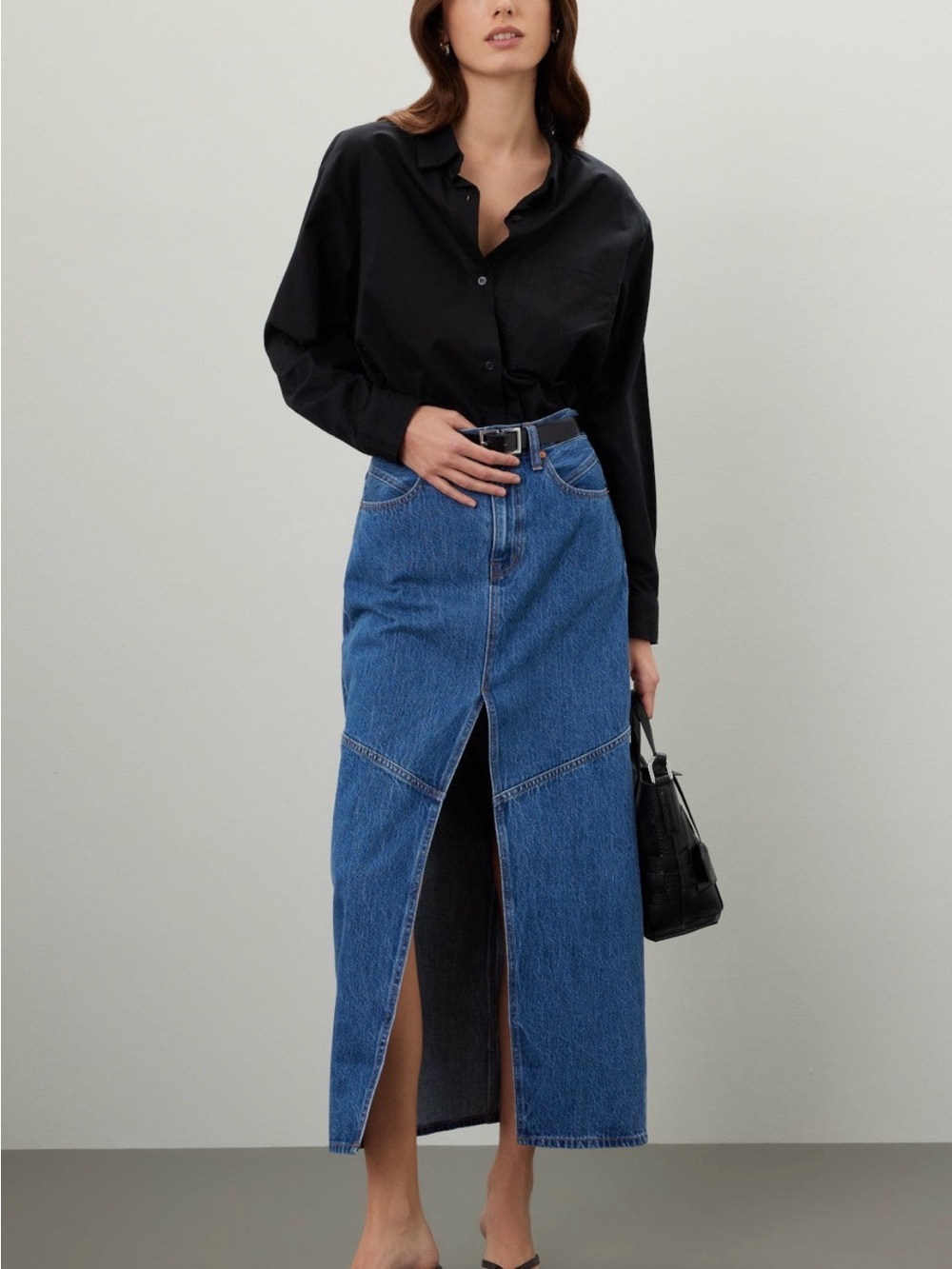 Madewell Blue Denim Front-Slit Skirt